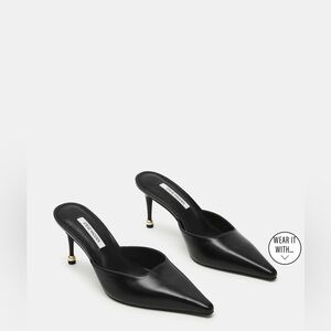 Steve Madden Black Pointed-Toe Leather Mule Heels